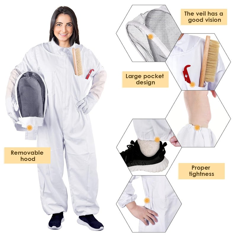 ECKXCH Professional Bee Suit for Men Women with Gloves, Full Body Beekeeping Suit with Ventilated Hood, Bee Outfit for Backyard Beginner Beekeepers XXL - Image 3